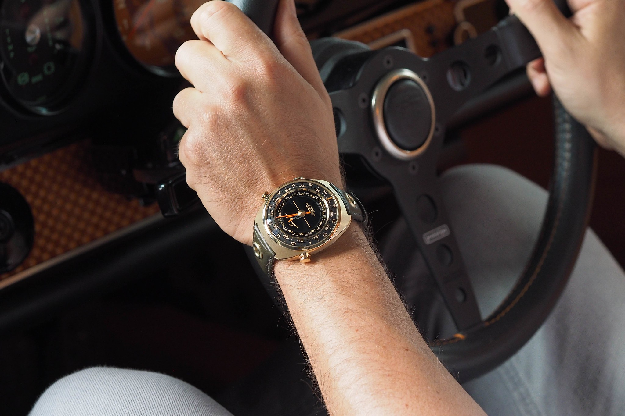 Singer Track 1 wristshot inside a Singer Porsche 911
