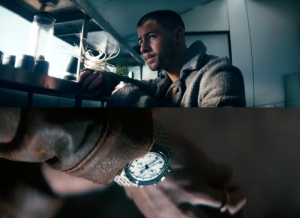 Nick Jonas wearing Omega Speedmaster Moonwatch Canopus Gold in Spaceman