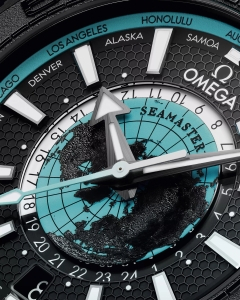 Black Ceramic Seamaster Planet Ocean Worldtimer close-up