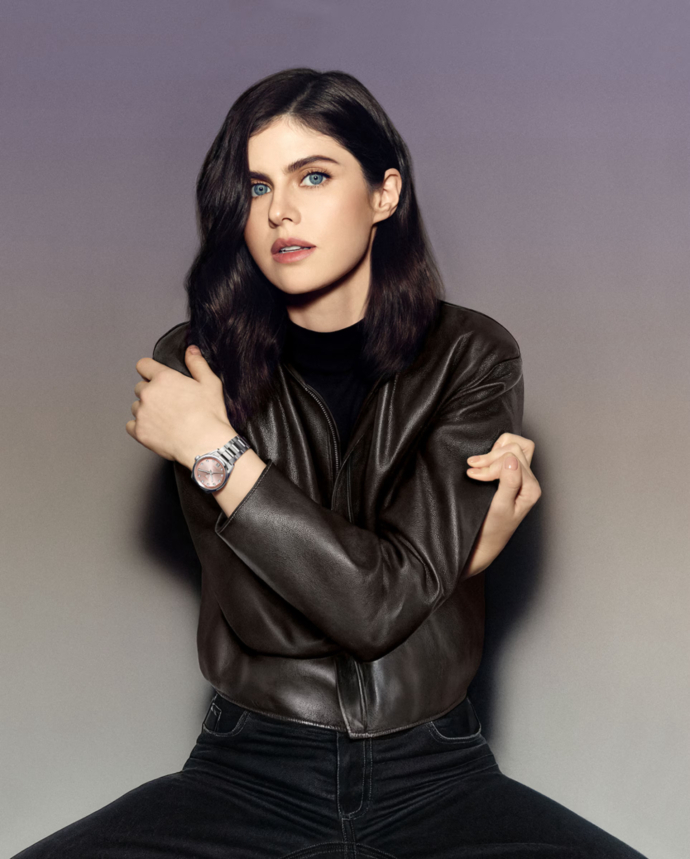 Alexandra Daddario TAG Heuer Date Pink wristshot