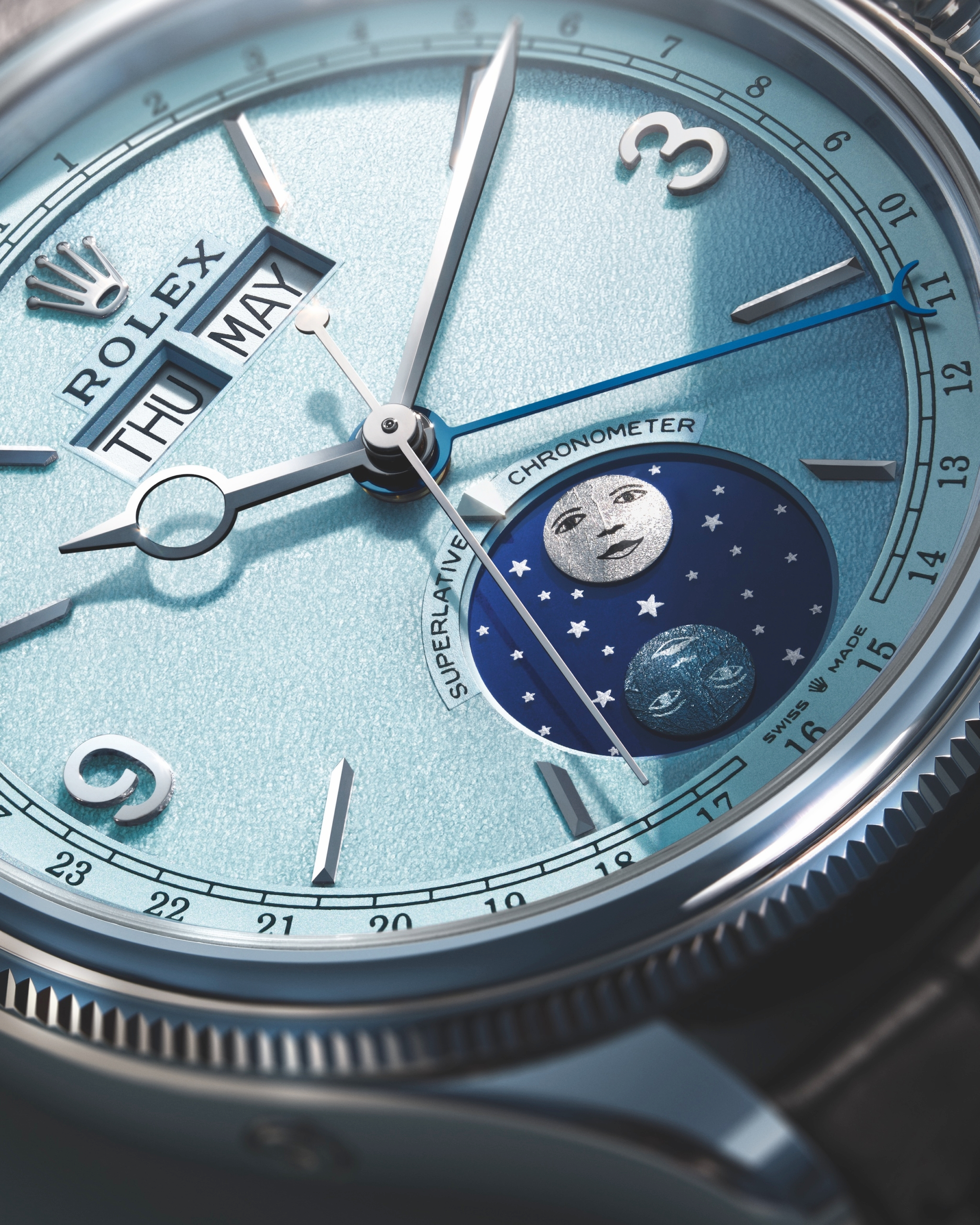 Rolex Perpetual Padellone platinum dial close up